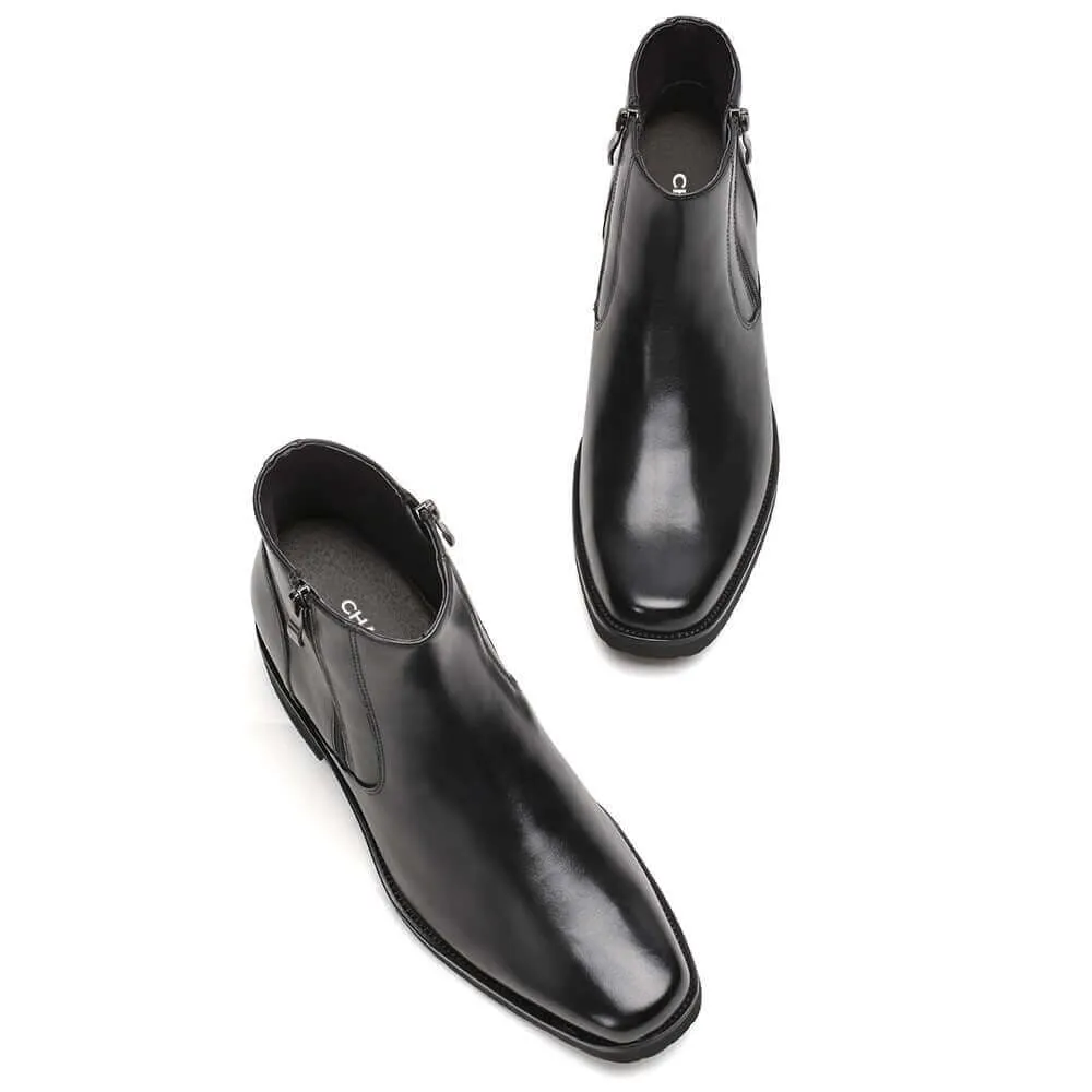 8CM / 3.15 Inches - CMR CHAMARIPA Elevator Boots For Men Black Leather With Side Zipper Boots Get Taller