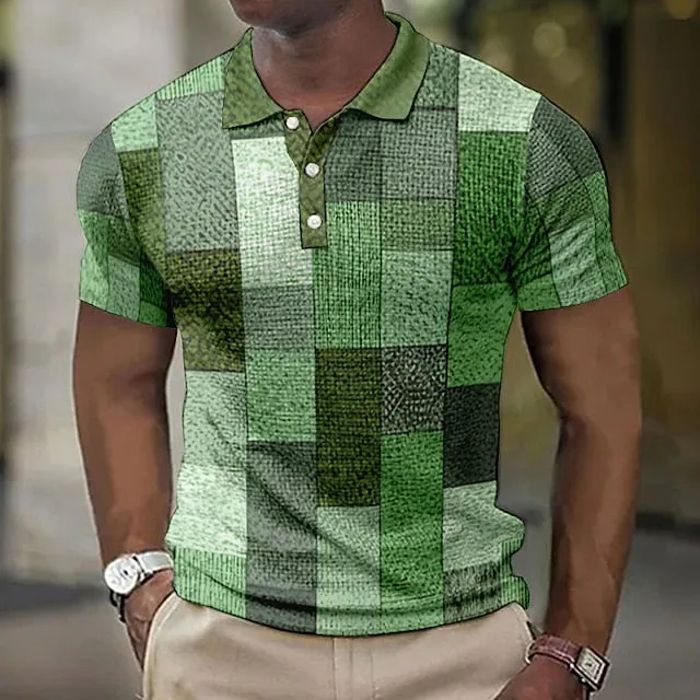 Abstract Patterned Men's Long Sleeve Polo Shirt with Turndown Neckline