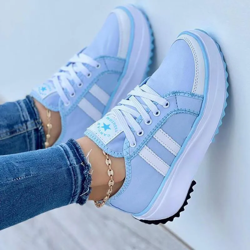 Amozae  2024 Summer Platform Women's Canvas Sneakers Casual Running Walking Ladies Shoes Flat Platform Round Toe Increasing Footwear