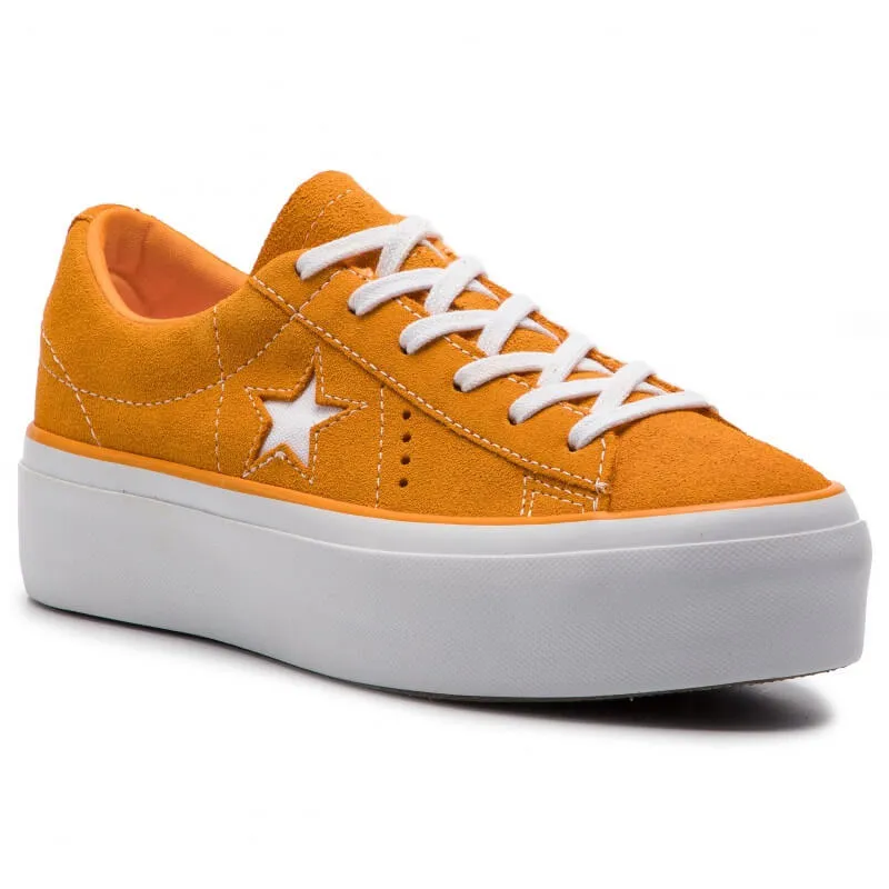 Converse One Star Platform OX Ladies Bright Orange Suede Sneakers 5