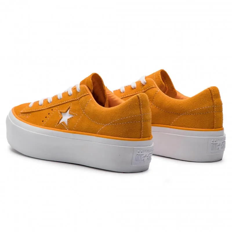 Converse One Star Platform OX Ladies Bright Orange Suede Sneakers 5