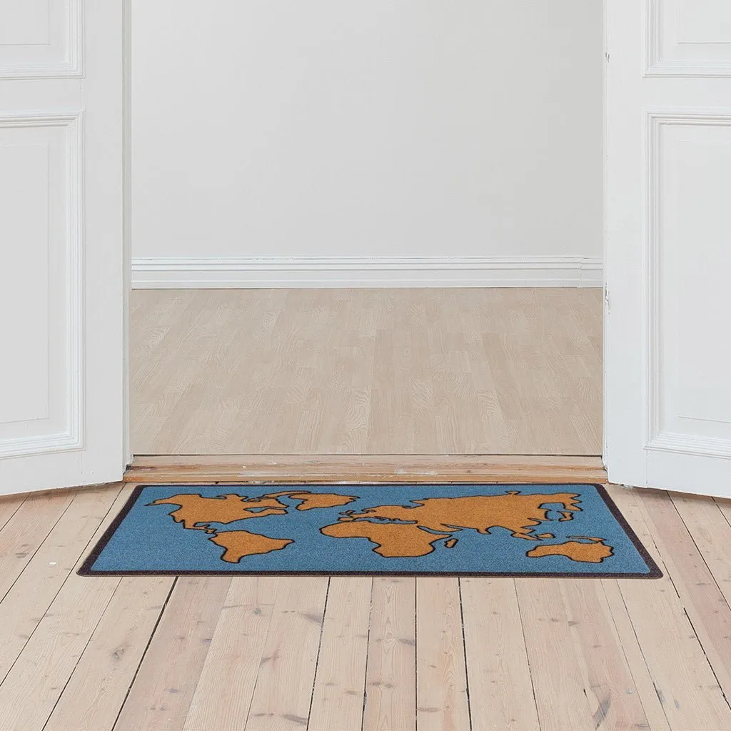 Doormat, World Map, Blue