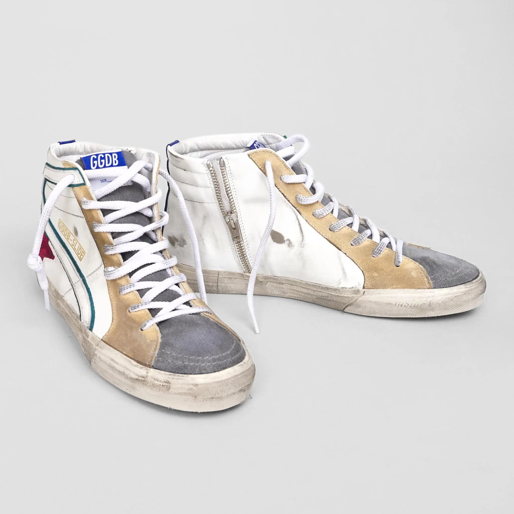 Golden Goose High White Green Red Blue Slide Sneakers