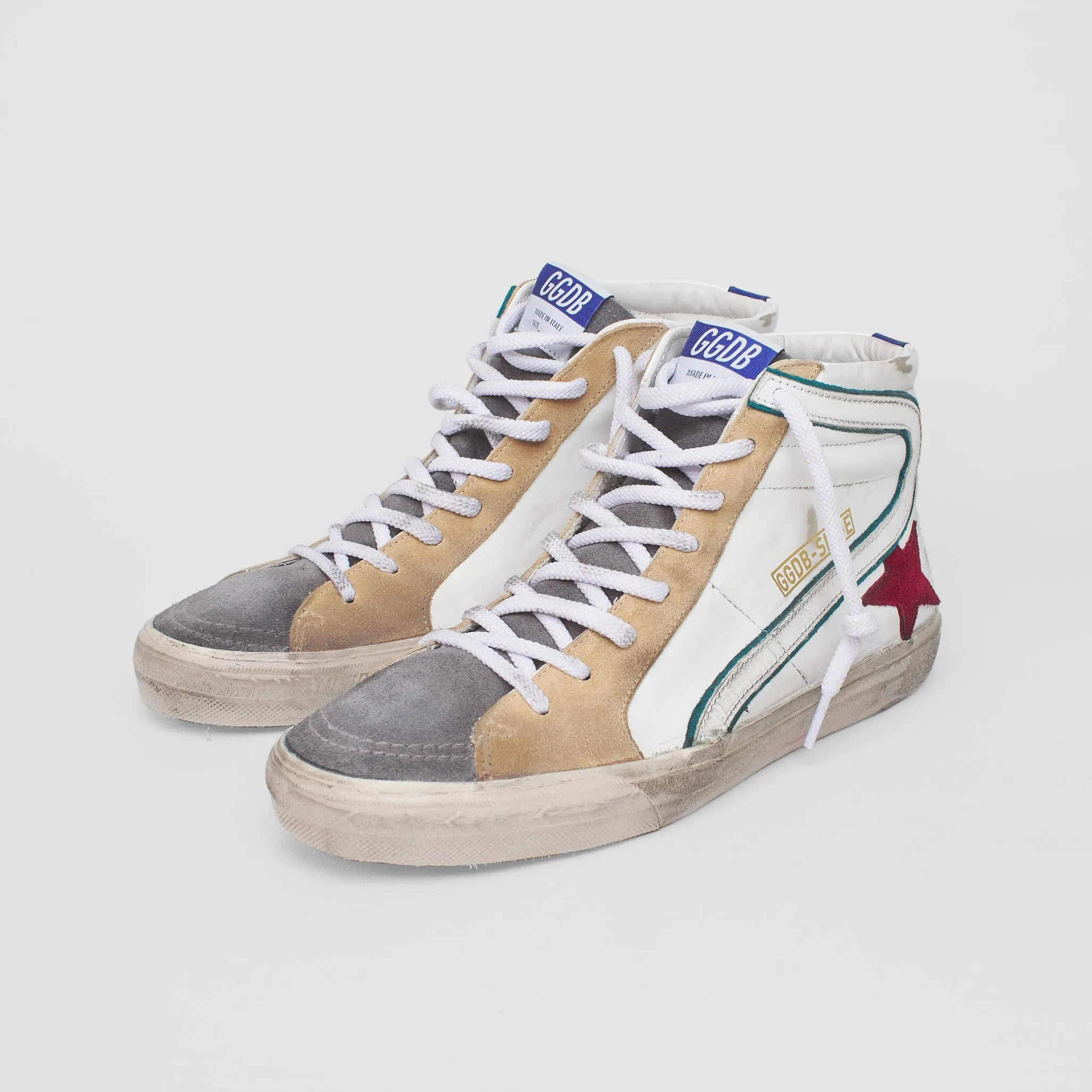 Golden Goose High White Green Red Blue Slide Sneakers