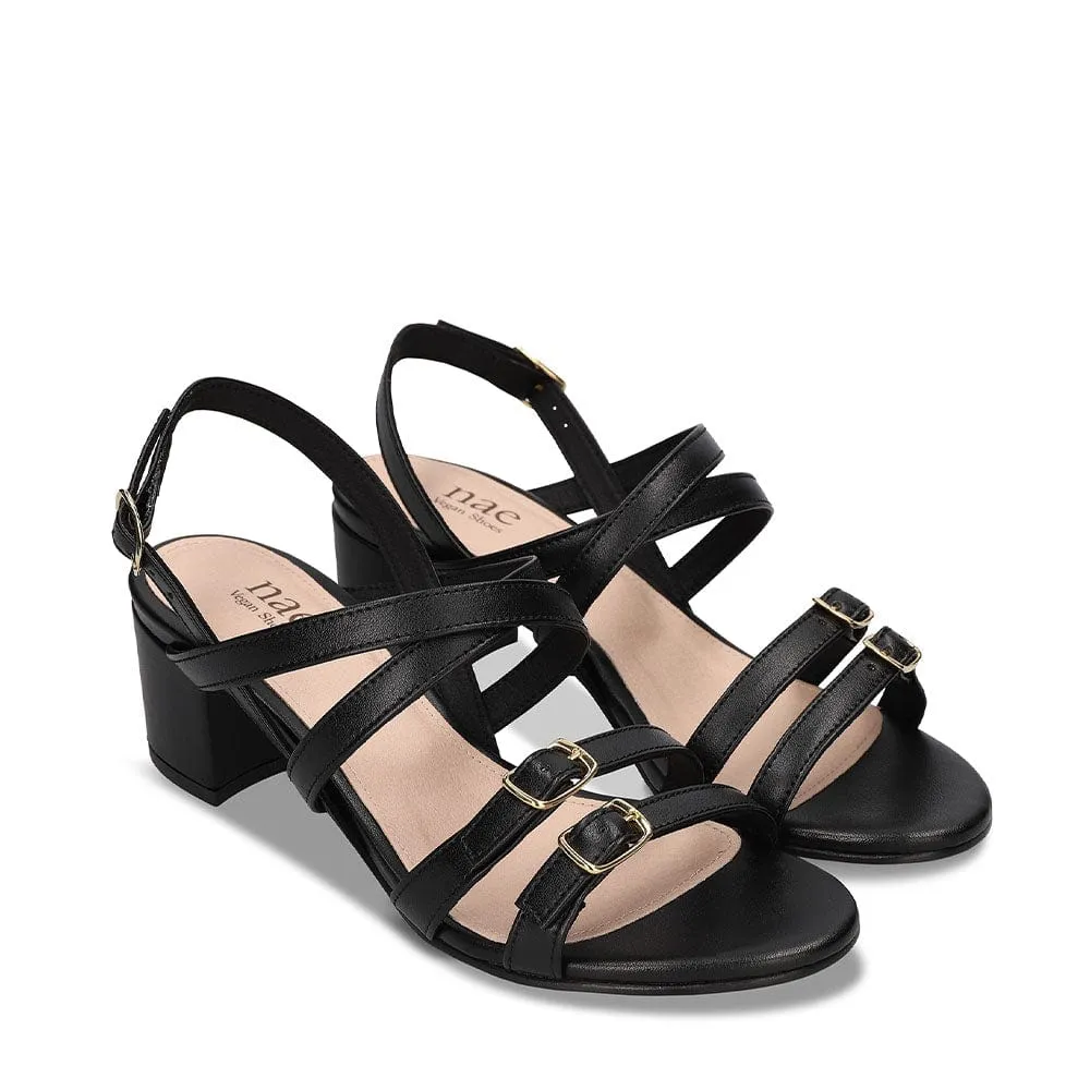 Hebea Women's Vegan Apple Leather Heeled Sandals | Black