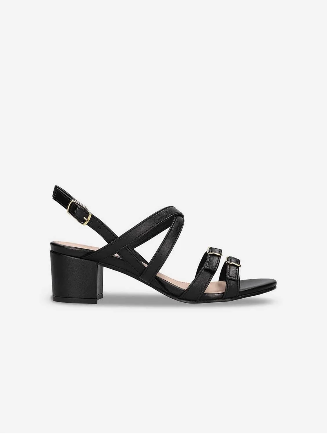 Hebea Women's Vegan Apple Leather Heeled Sandals | Black