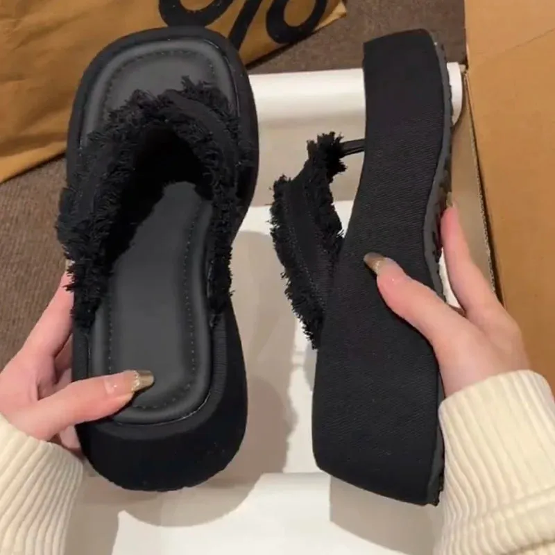 Hnzxzm Summers Platform Women's Slippers Fashion Elegant Clip Toe Wedges Shoes Ladies Casual Outdoor Beach Slides Sandalias Flip Flop