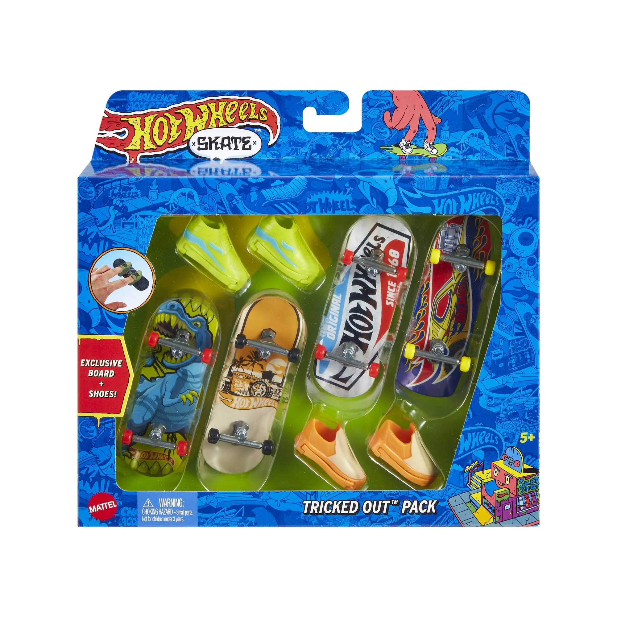 Hot Wheels Skate Veículo de Brinquedo Pacote de Skateboards de Trick Stomper™ com Tênis