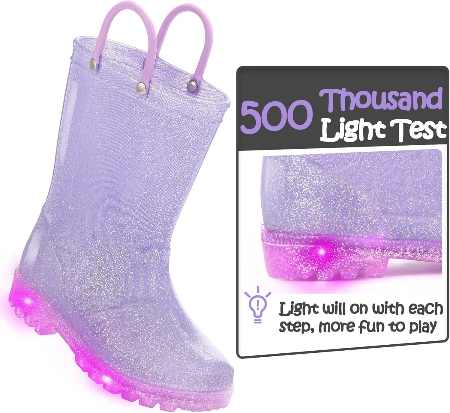 Kids Rain Boots, Waterproof Light up Boots with Easy-On Handles
