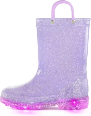 Kids Rain Boots, Waterproof Light up Boots with Easy-On Handles