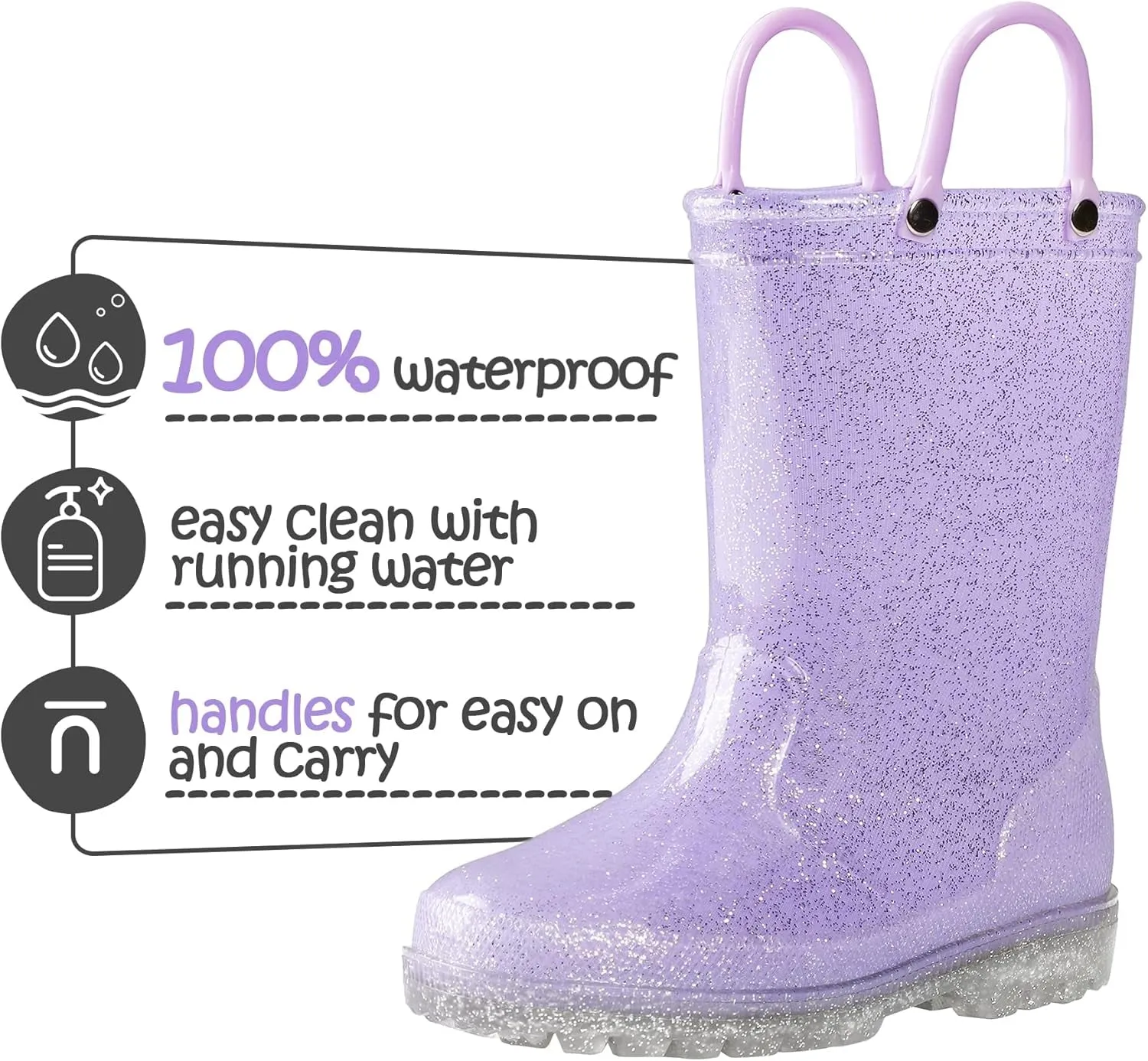 Kids Rain Boots, Waterproof Light up Boots with Easy-On Handles