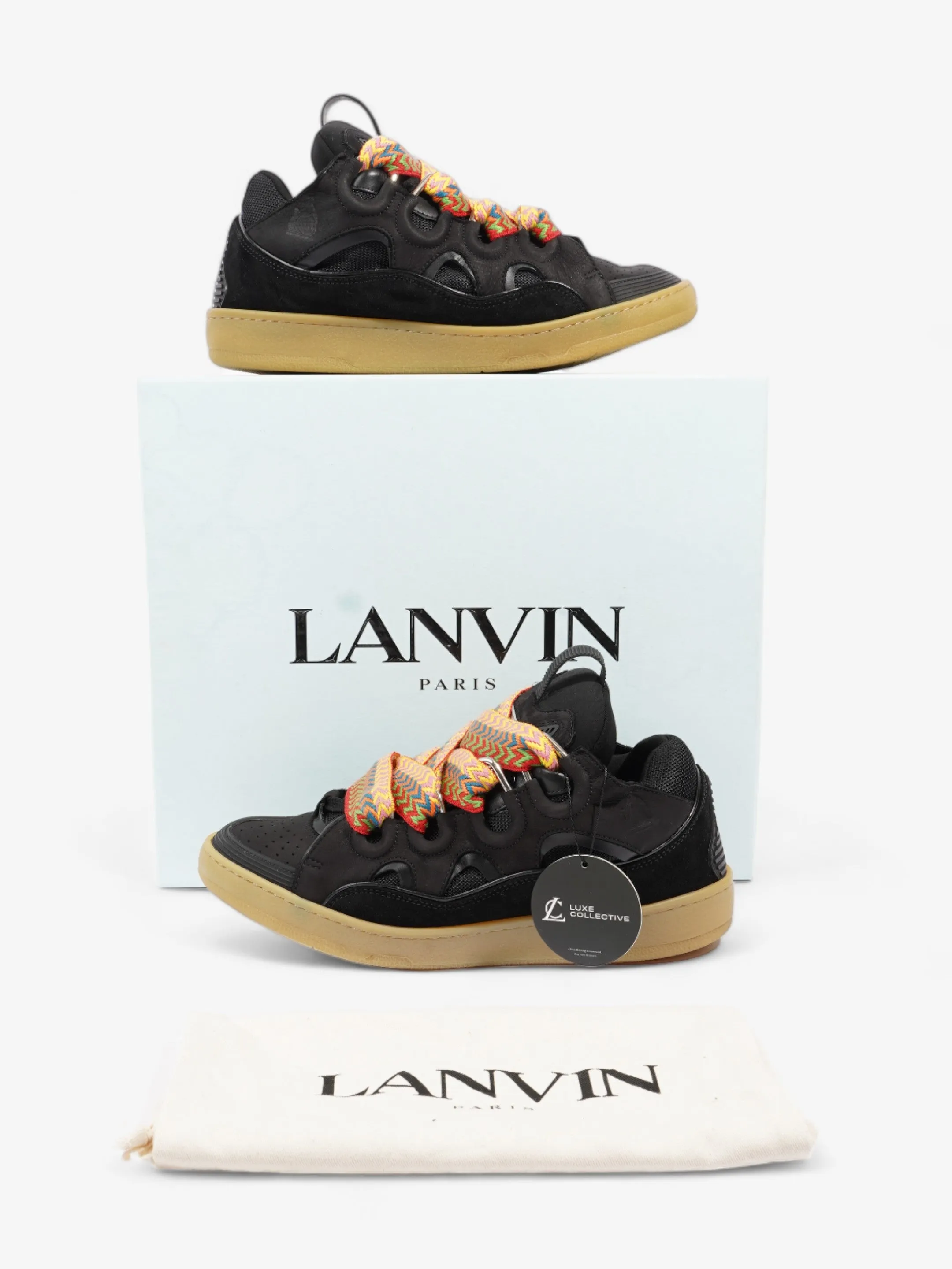 Lanvin Skate Sneakers Black / Multicolour Laces Calfskin Leather EU 43 UK 9