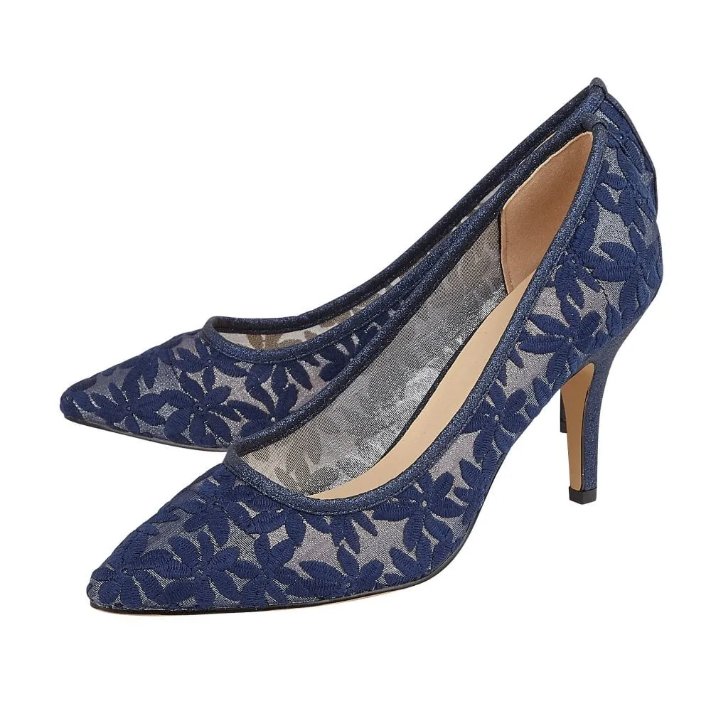 Lotus Briony NAVY floral mesh court shoes