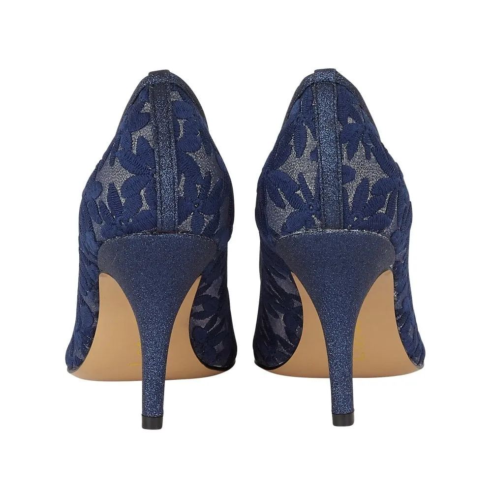 Lotus Briony NAVY floral mesh court shoes
