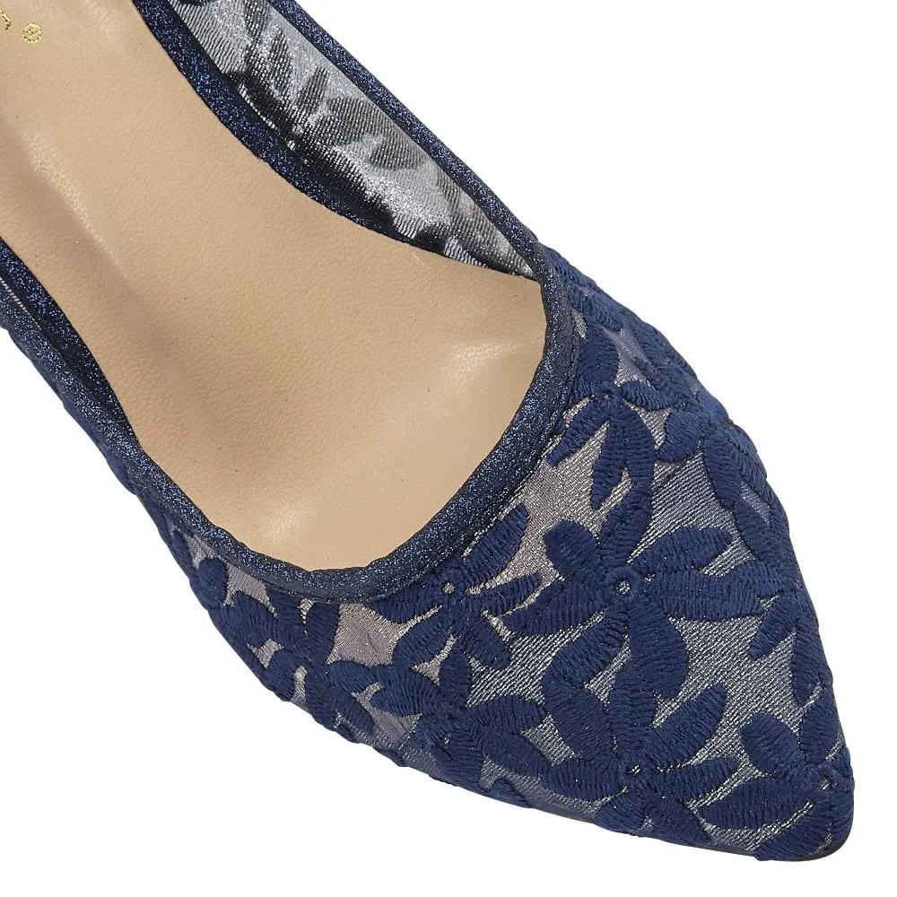 Lotus Briony NAVY floral mesh court shoes
