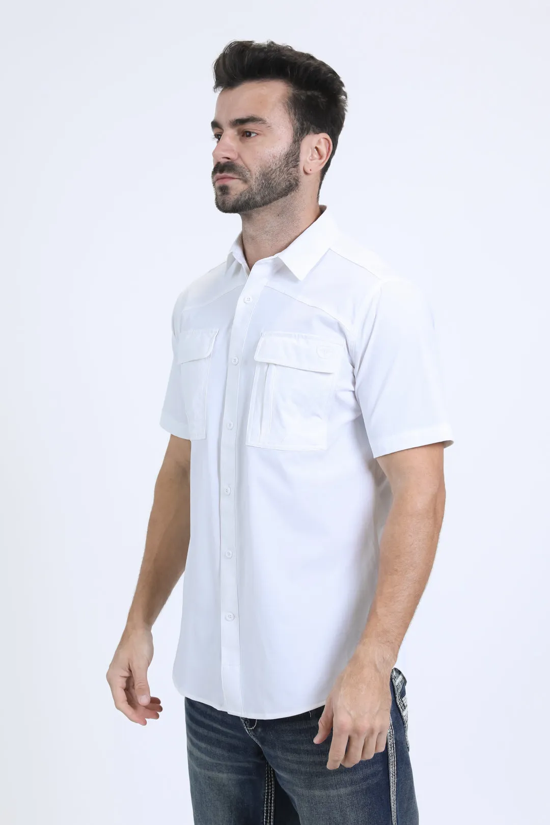 Mens Performance Classic Fit Short Sleeve White Shirt