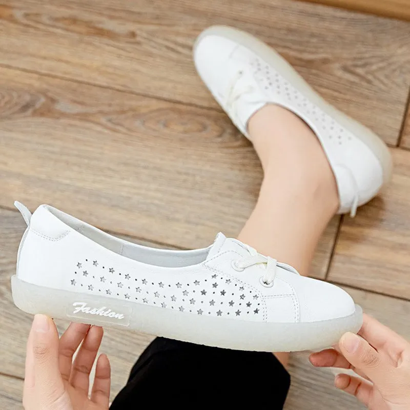Sequins Star Design Casual Lace-Up Distressed White Sneakers