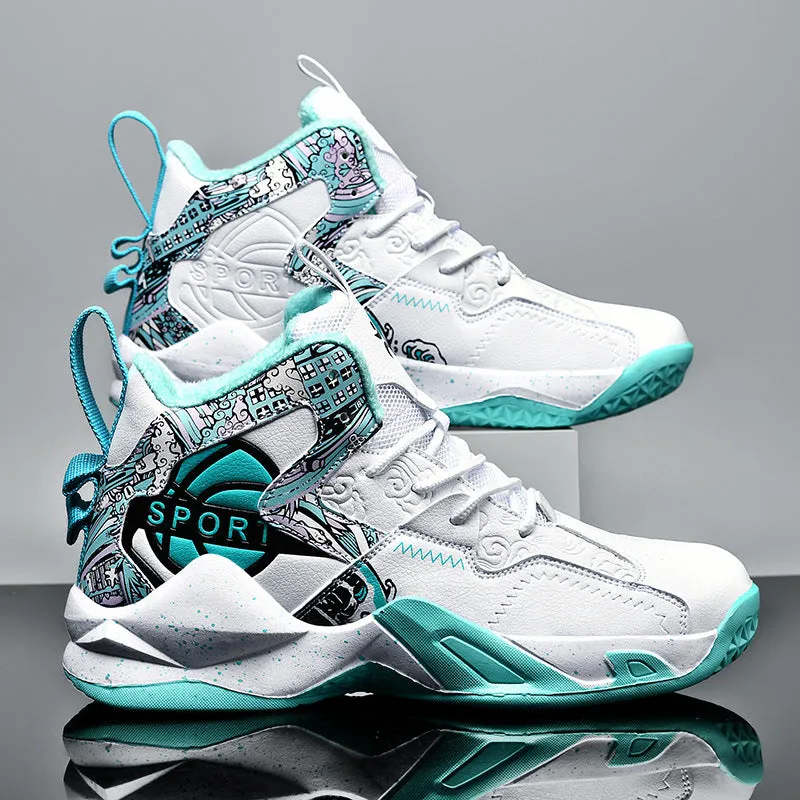 Winter large cotton basketball shoes for men plus velvet and cotton to keep warm sports running shoes for teenagers and middle school students practical sneakers