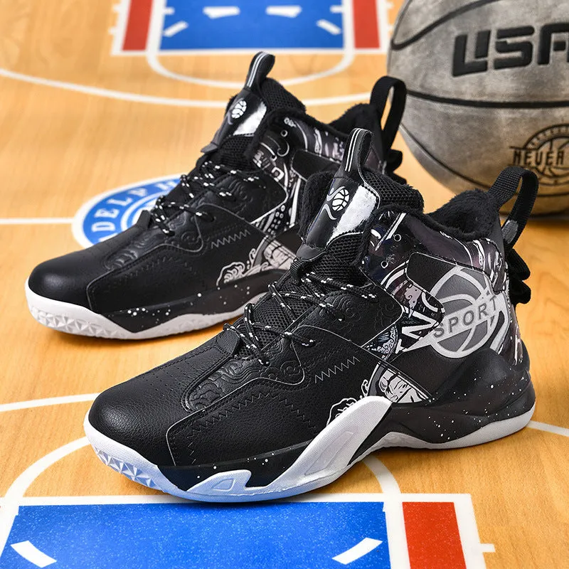 Winter large cotton basketball shoes for men plus velvet and cotton to keep warm sports running shoes for teenagers and middle school students practical sneakers