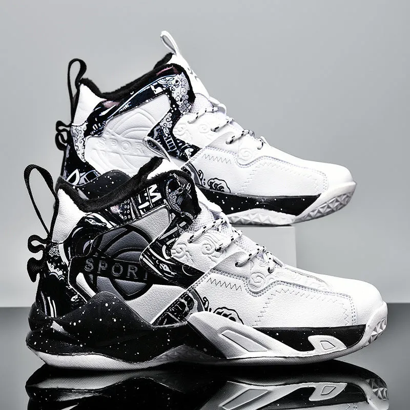 Winter large cotton basketball shoes for men plus velvet and cotton to keep warm sports running shoes for teenagers and middle school students practical sneakers