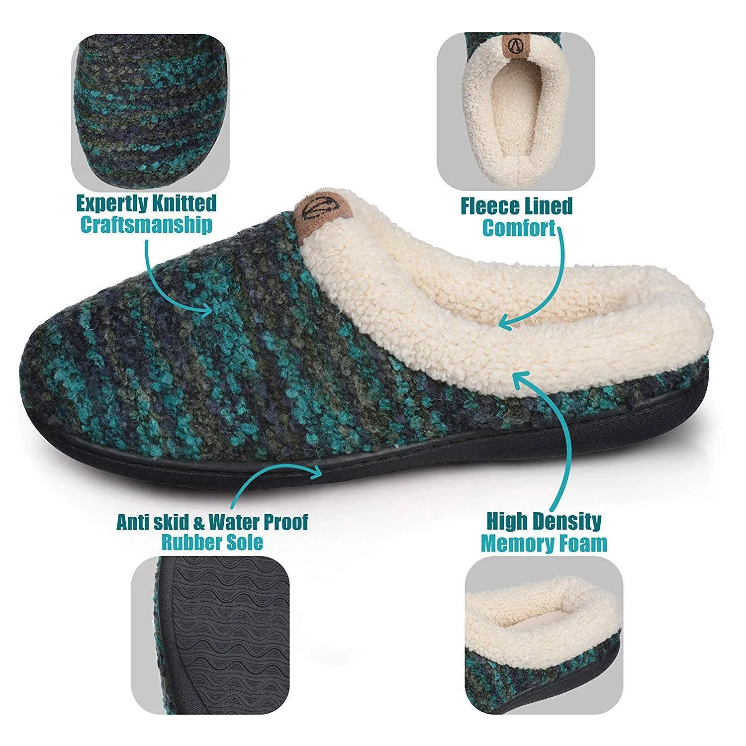 Women Lined Sweater Memory Slippers: Blue / 10.5-11.5