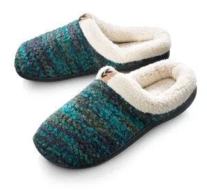 Women Lined Sweater Memory Slippers: Blue / 10.5-11.5